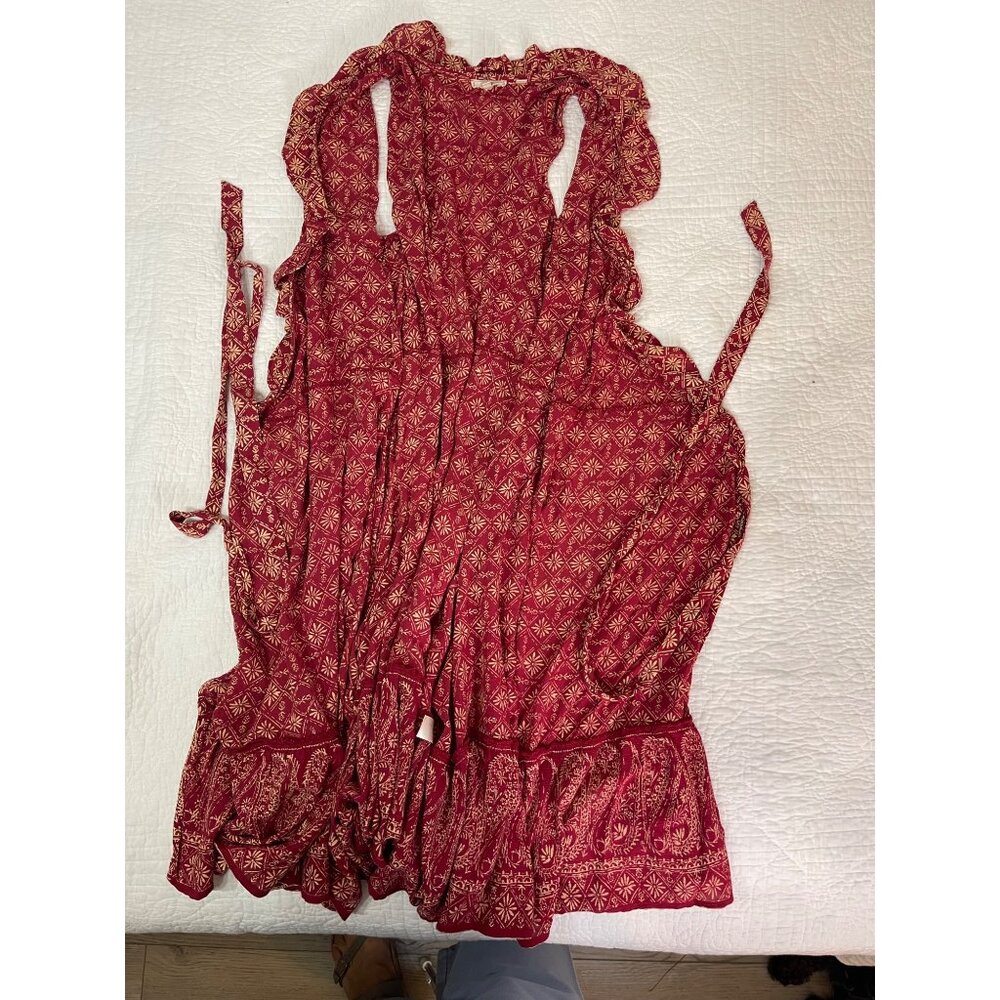 Fat Face Wrap Around Waist Gypsy Geo Print Dress Bottom Tier Burgundy Sleeveless - Picture 10 of 12